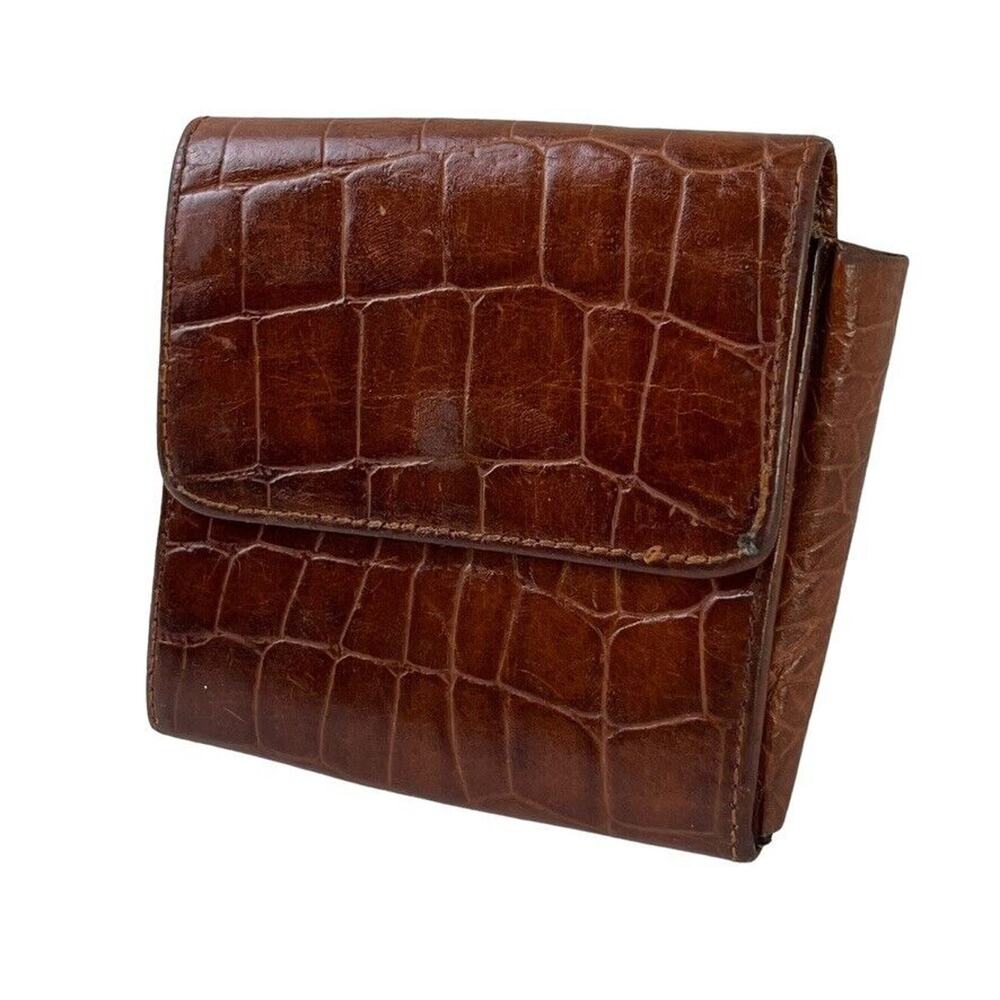 Talbots Croc Print Vintage Womens Small Wallet Card Holder Flap Pocket Leather